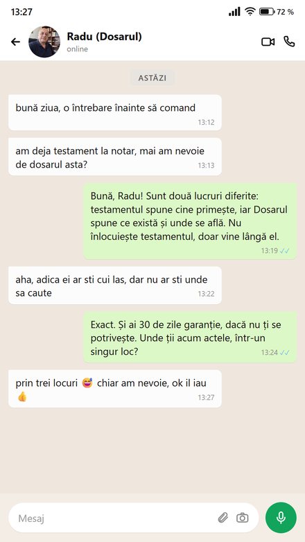 Cineva întreabă înainte de cumpărare dacă mai are nevoie, având deja testament