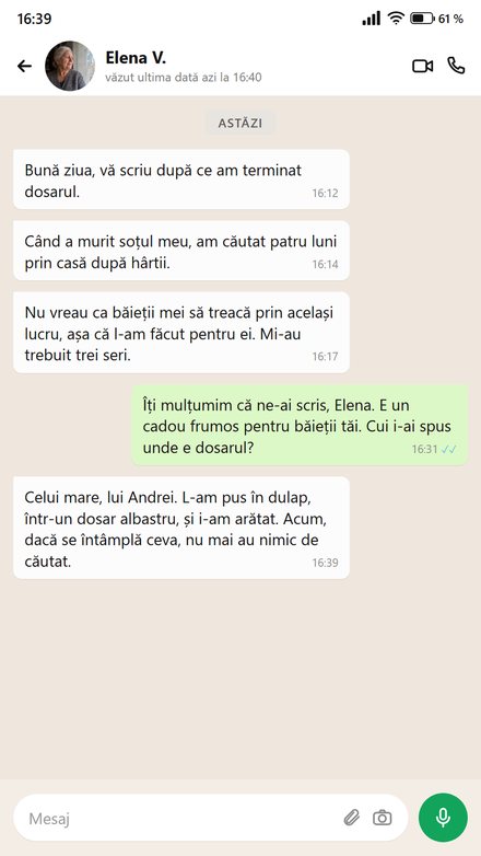 O văduvă care a căutat luni de zile actele soțului